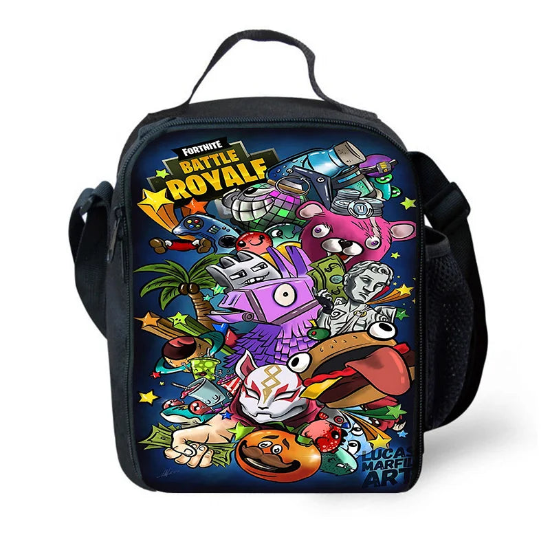 Mochilas Infantis com Design de Jogo Popular, Saco de Almoço e Estojo, Mochilas Escolares de Grande Capacidade para Alunos, Rapaz e Rapariga, Melhor Presente F-FortniteS