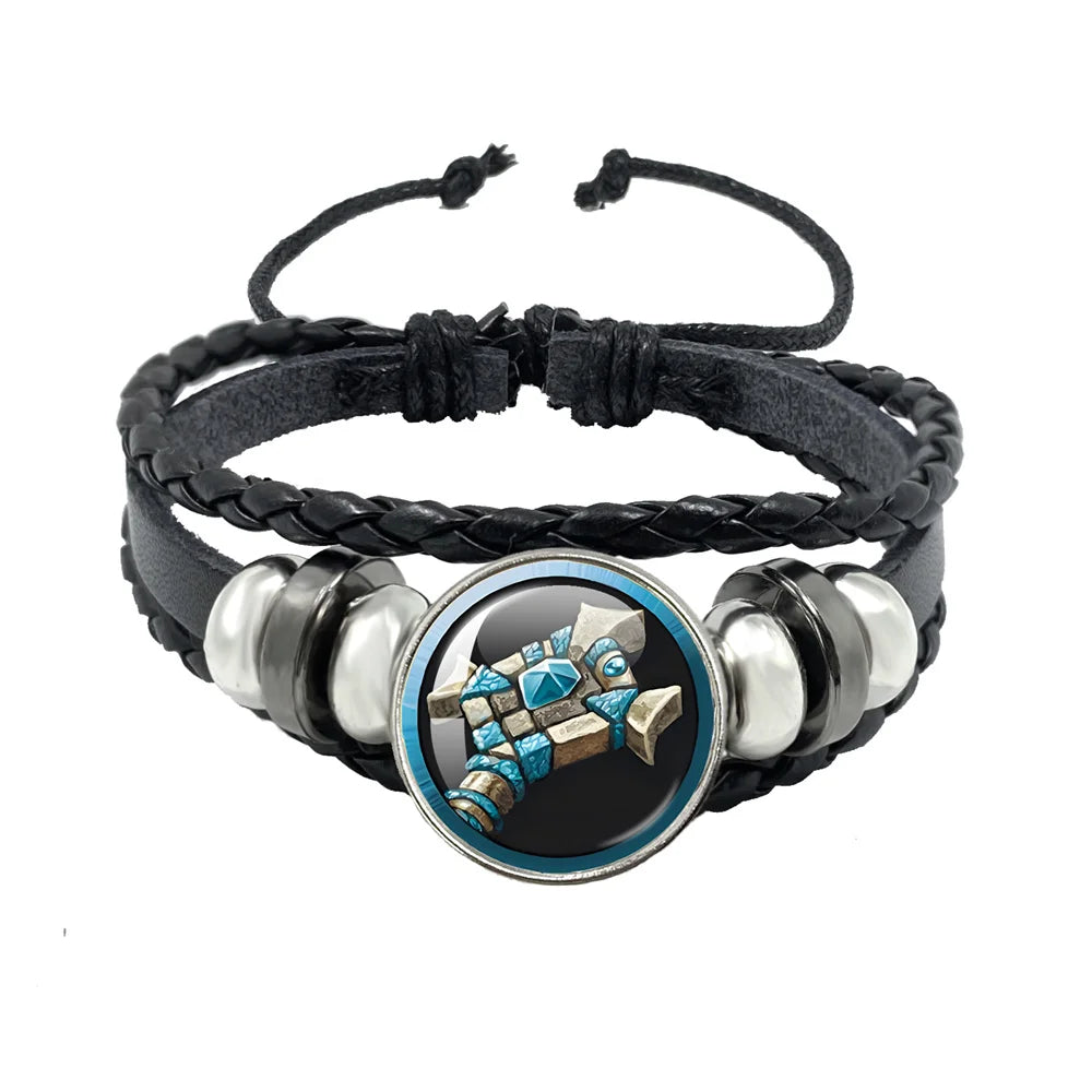 Classic Games World Of Warcraft Hearthstone Glass Leather Rope Bracelet For WOW Alliance and Horde Combatant Gift