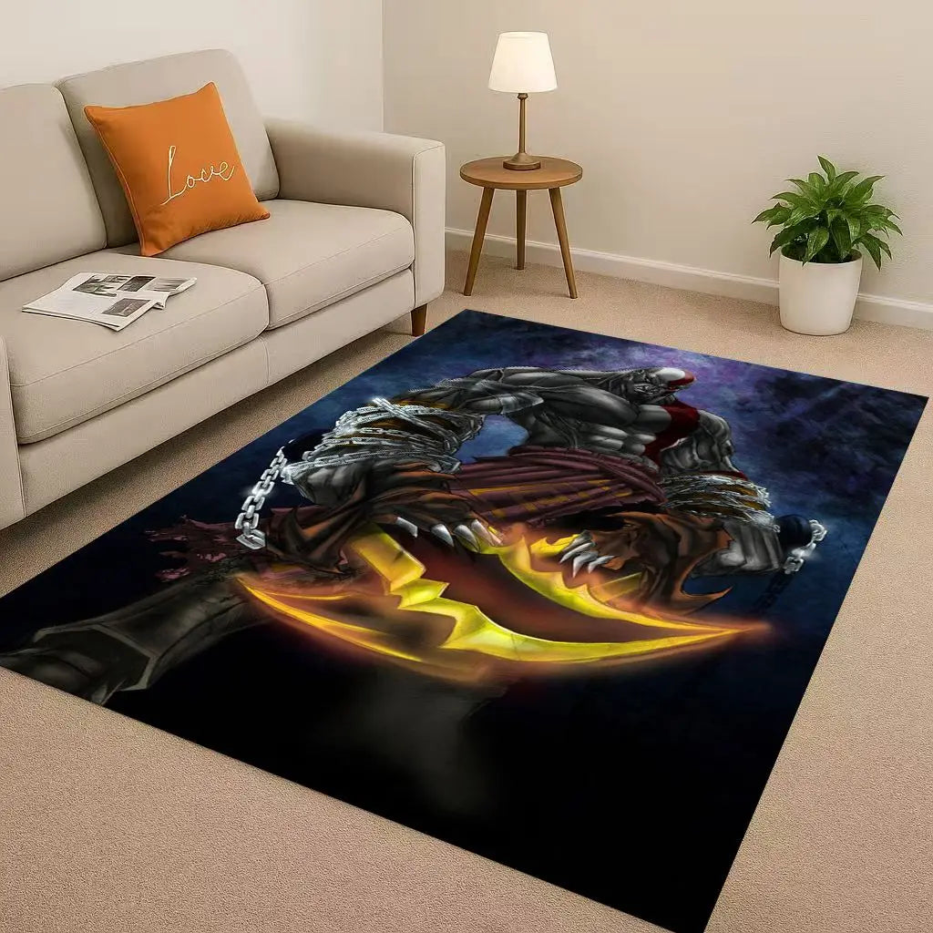 Game God of War Kratos Cartoon Gamer Living Room Non-Slip Area Rug Soft Carpet for Bedroom Playroom Sofa,Easy Clean Home Doormat