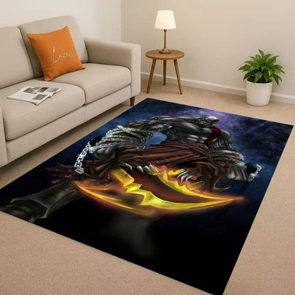 Game God of War Kratos Cartoon Gamer Living Room Non-Slip Area Rug Soft Carpet for Bedroom Playroom Sofa,Easy Clean Home Doormat
