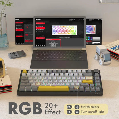 AJAZZ AK820 75% Wired Mechanical Keyboard: Hot‑Swappable, RGB/White/Ice‑Blue Backlit, Volume Knob Control | For Office & Gaming