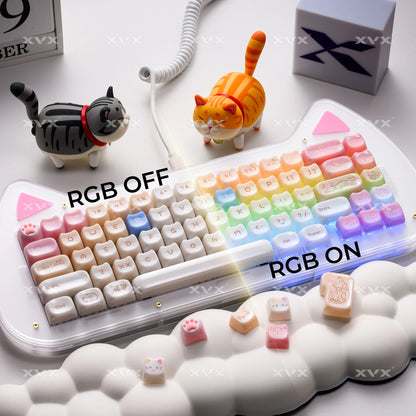 XVX 148 teclas teclas con temática de gatos perfil MAO, teclas coreanas brillantes y adorables para teclado 61 64 68 78 87 96 98 104 108