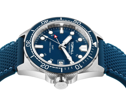 Tophill 39.5mm Automatic NH34 GMT Watch Swim 3H Date Window Mechanical C3 Green Lume 100M Waterproof Sapphire Crystal TD011G