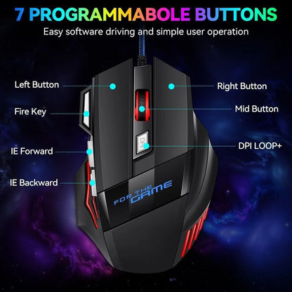 1 rato gaming USB Hyperspeed novo para PC, retroiluminado RGB, rato gaming ergonómico 7D para esports, com fios, para portátil e PC gamer