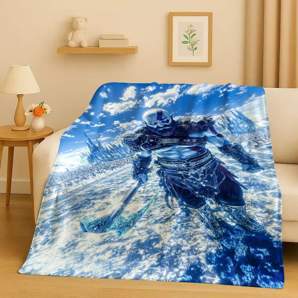 3D Kratos God of War Games Cartoon Gamer Flannel Blanket,Ultra Soft Warm Plush Throw for Home Bedroom Bed Sofa Cover Picnic Kids