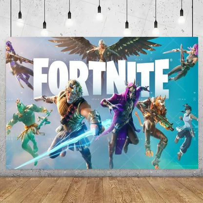 Fundo decorativo de aniversário com tema Fortnite — banner gamer Fortnite para meninos e meninas, pano de fundo para fotografia e presente para crianças