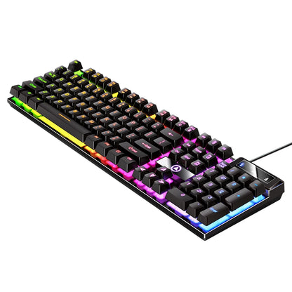Teclado gaming USB con cable y retroiluminación, teclado gamer de 104 teclas para ordenador/portátil/PC, diseño ergonómico, accesorio gaming para oficina
