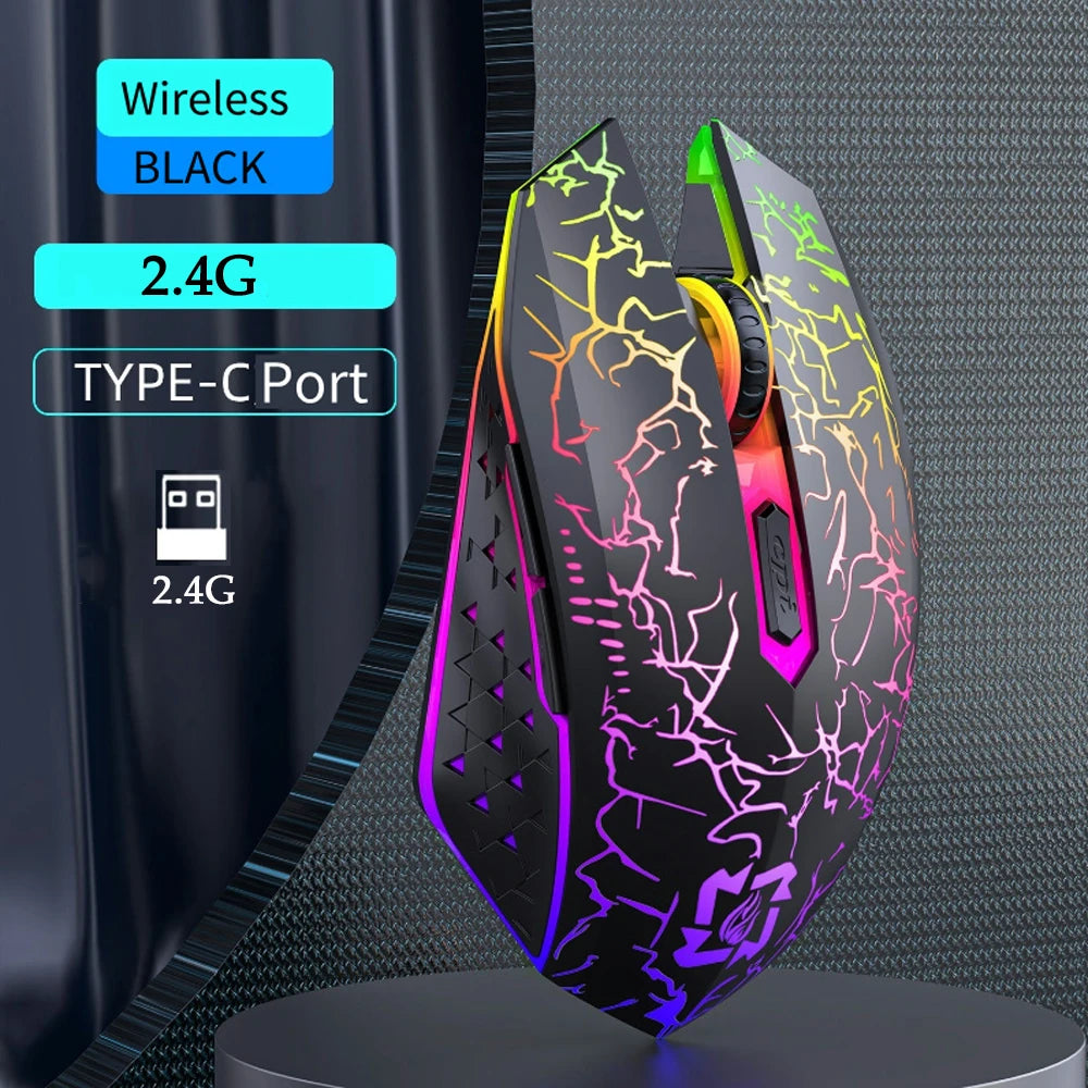 Rato Gaming RGB 2.4G sem fios, rato Bluetooth 1600DPI, 6 botões silenciosos, rato ergonómico de modo duplo para escritório, para MacBook e PC