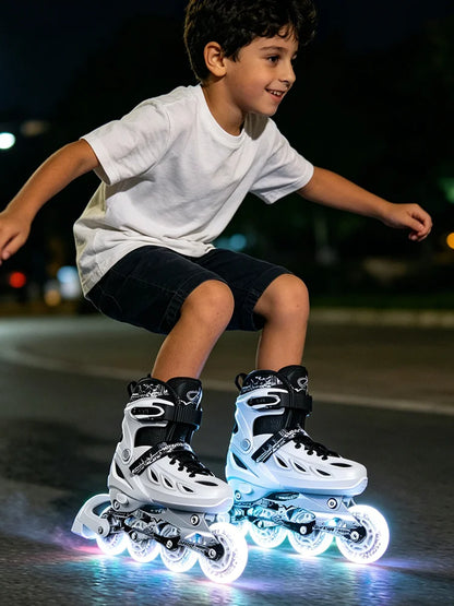 Inline Skates Boy Black Adjustable Size Pink Girl Children Sports Rollerblades High Speed New LED Light-Up Professional