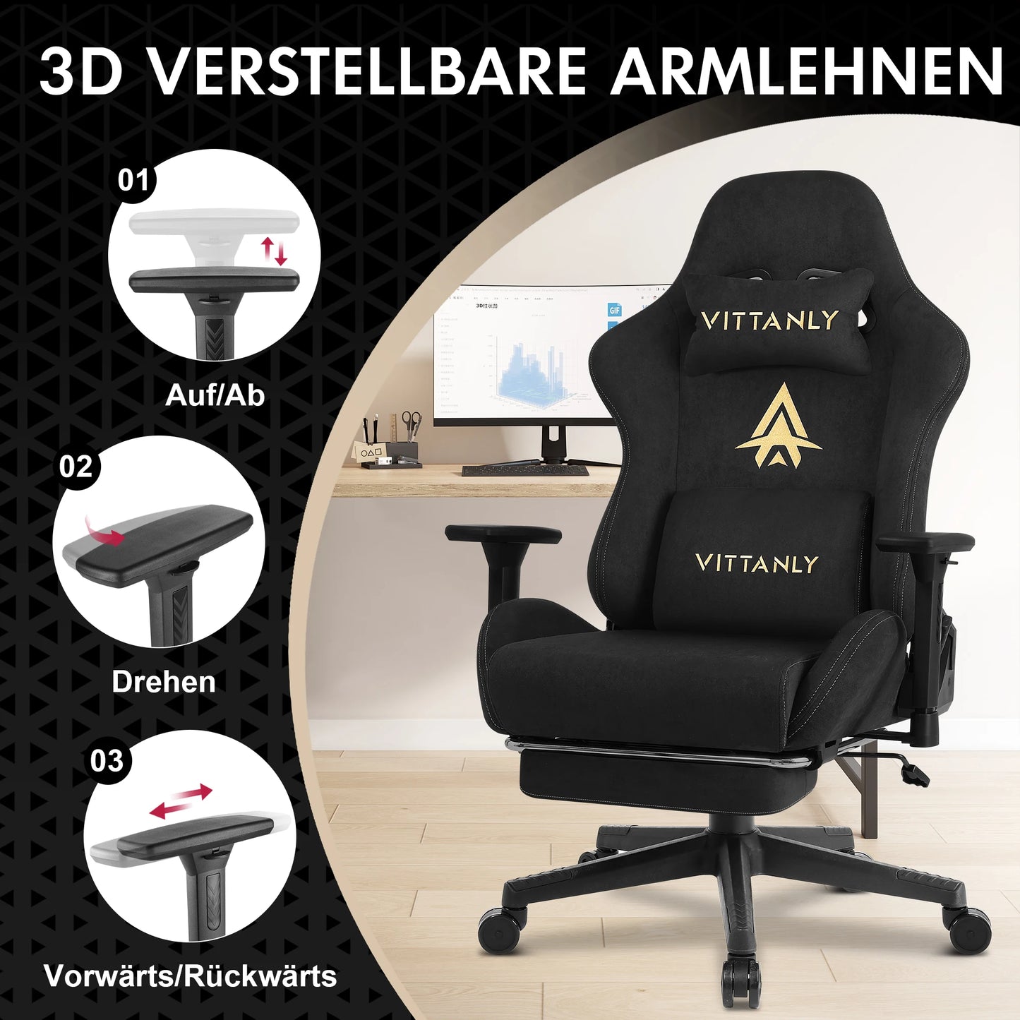 Kitinjoy High Quality Gaming Chair with Footrest, Ergonomic Adjustable Computer Chair, Comfortable Office Chair with Footrest Support for Gaming & Work