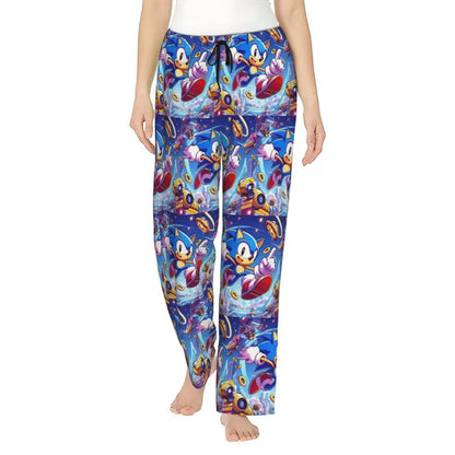 Custom Women Soniced Pajama Pants Printed Hedgehog Game Sleep Sleepwear Bottoms with Pockets