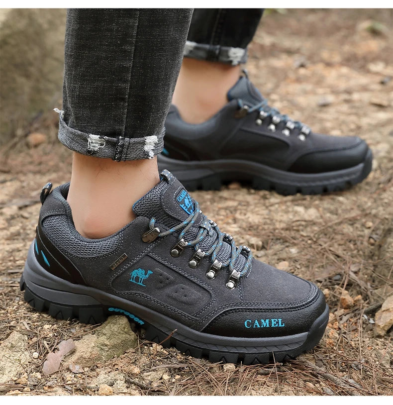 Classic Black Men's Hiking Shoes Outdoor Low-Cut Climbing Walking Shoes Trekking Sneakers Non-Slip Mountaineering Shoes for Men