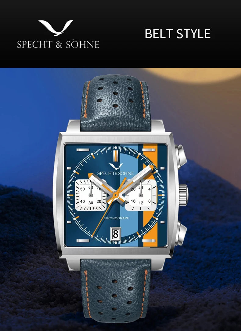 2024 Specht & Sohne New Classic Men's Quartz Watch Blue Color Stainless Steel Japan VK63 Movement Genuine Leather Montre Homme 39MM