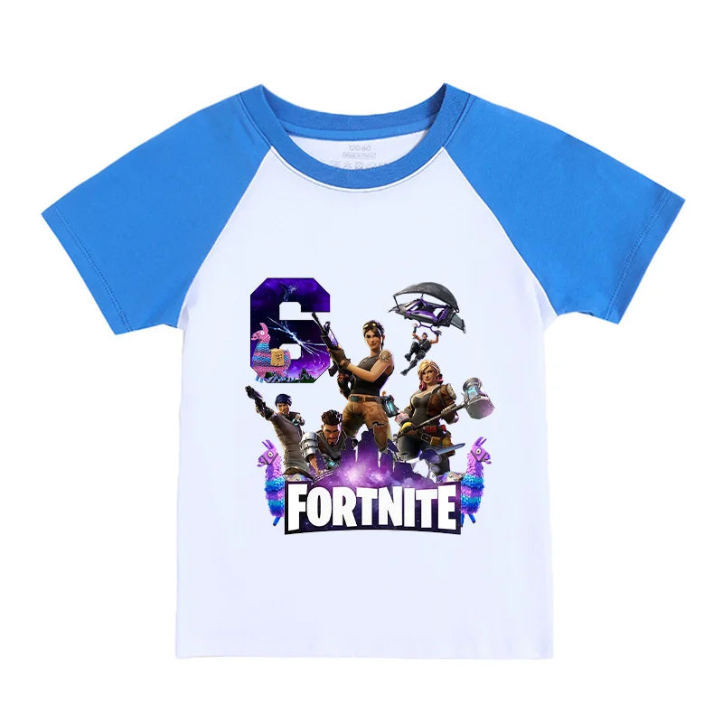 Fortnite Numbers 0-9 Kids T-Shirt Game Cartoon Printed Pure Cotton Short Sleeve Casual Sports Top for Boys Girls Clothing Gift