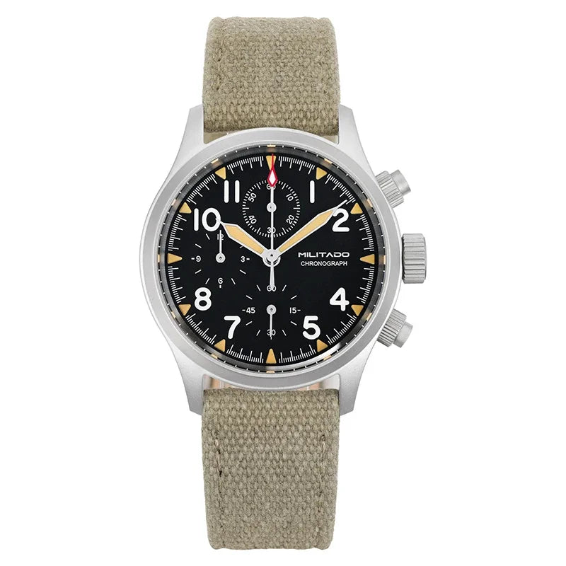 Relógio cronógrafo de quartzo Militado VK61 VK67 39mm, caixa em aço inoxidável 316L, 3 mostradores, impermeável 100M, relógio militar multifunções