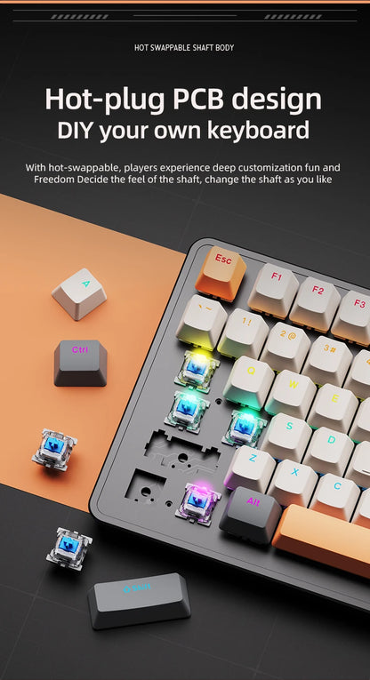 APAYADO 75% Gaming Keyboard Wired with Metal Knob, Hot-Swap K82 Black Mechanical Keyboard, ABS Transparent Character RGB
