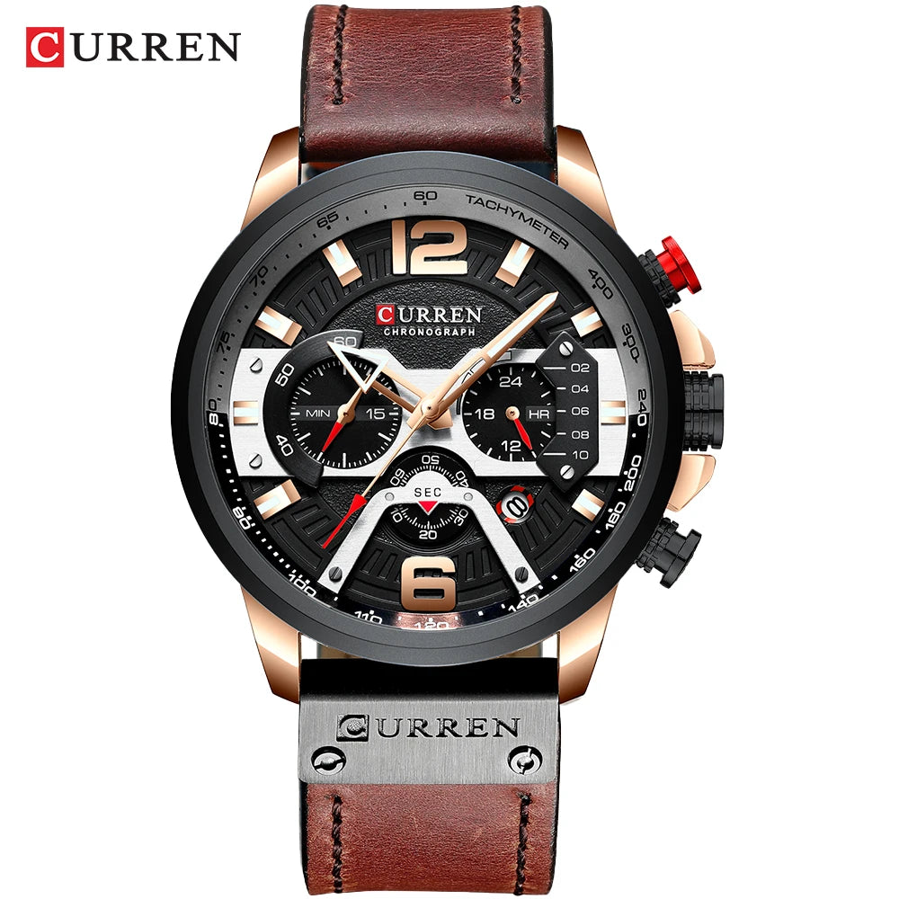 Orologio da uomo CURREN 8329 – Stile sportivo e casual, design militare, cinturino in pelle, cronografo di tendenza, orologio di lusso di un marchio prestigioso