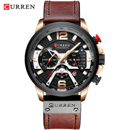 Orologio da uomo CURREN 8329 – Stile sportivo e casual, design militare, cinturino in pelle, cronografo di tendenza, orologio di lusso di un marchio prestigioso