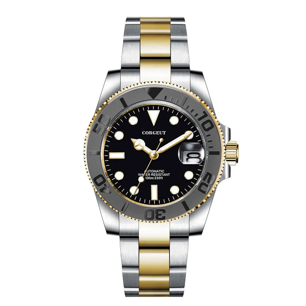 Custom logo NH35 MIYOTA 8215 Automatic Men Watch Luxury Diver Two Tone Gold 316L Stainless Steel Sapphire 10ATM Sterile  Sunburs