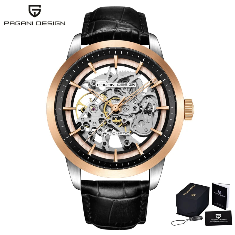 PAGANI DESIGN New Skeleton Men's Mechanical Watches Top Luxury Automatic Watch Men Blue Leather Waterproof Wrist watch Men