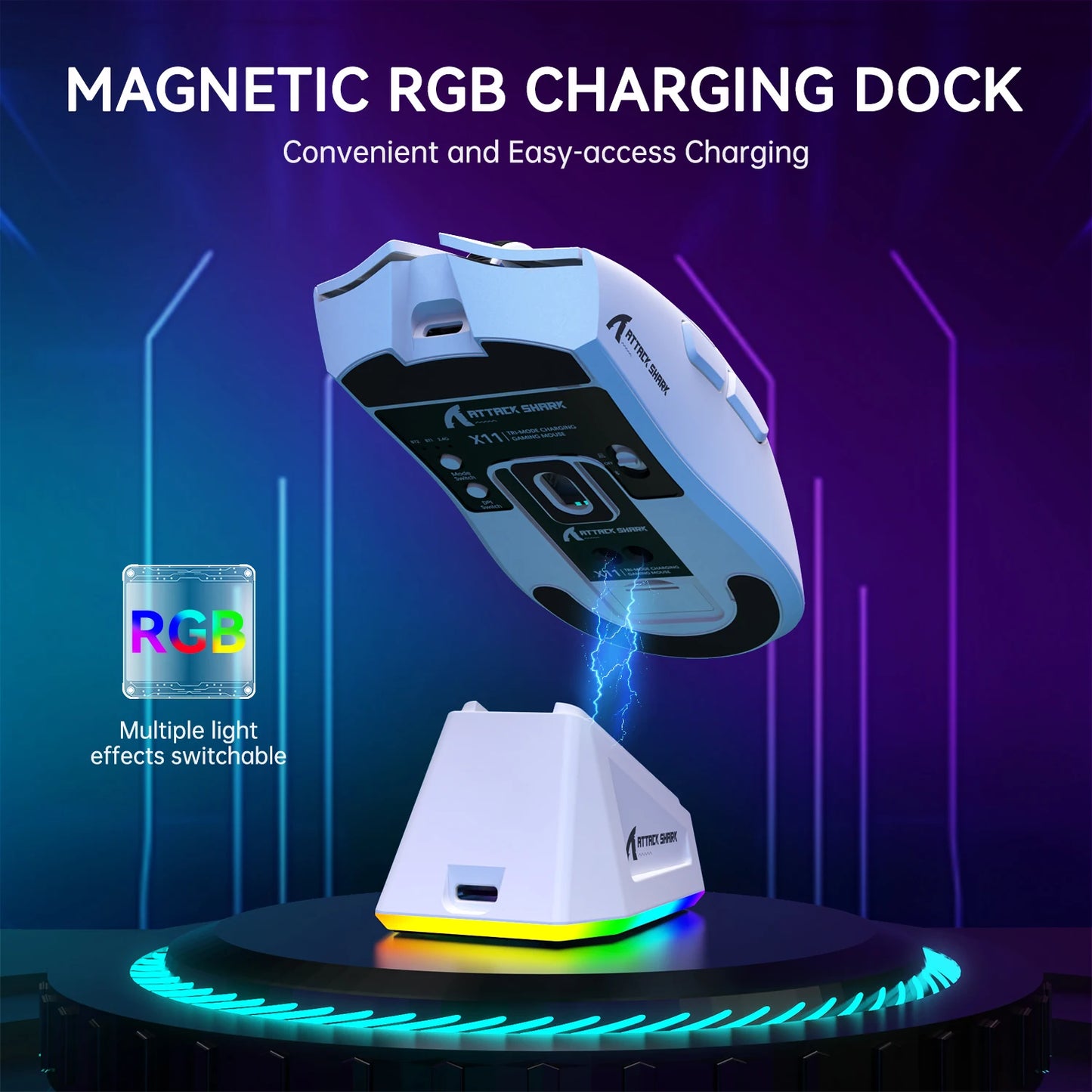 ATTACK SHARK X11 Lightweight Wireless Gaming Mouse with RGB Backlight Charging, Up to 22K DPI, PAW3311 Optical Sensor, HUYU Switch