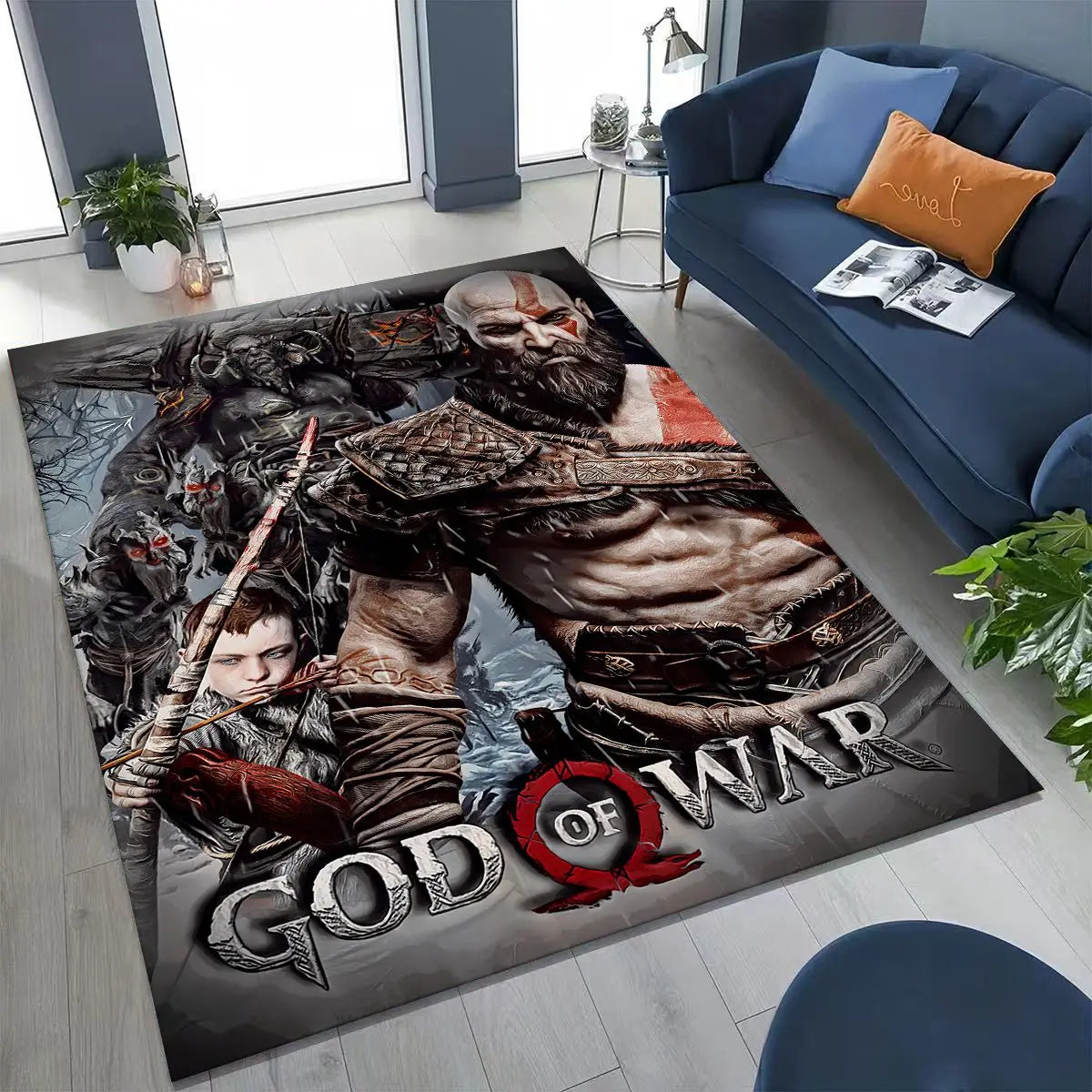 Classics God of War Kratos 3A Game Gamer Rug for Bedroom Living Room Sofa Home Doormat Decor, Large Kids Play Non-slip Floor Mat