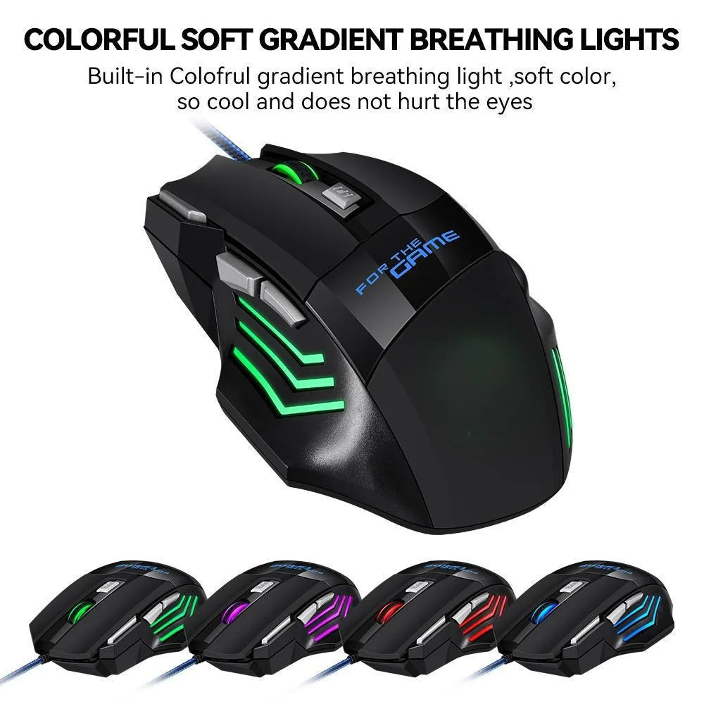 1 rato gaming USB Hyperspeed novo para PC, retroiluminado RGB, rato gaming ergonómico 7D para esports, com fios, para portátil e PC gamer