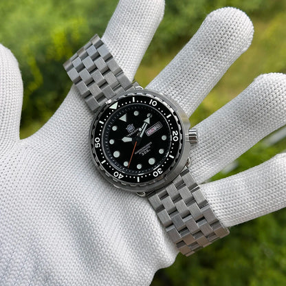 STEELDIVE SD1975W Black Dial Day and Date Function NH36 Automatic Movement 47.5mm Super Luminous 300M Waterproof Tuna Can Watch