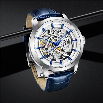 PAGANI DESIGN New Skeleton Men's Mechanical Watches Top Luxury Automatic Watch Men Blue Leather Waterproof Wrist watch Men