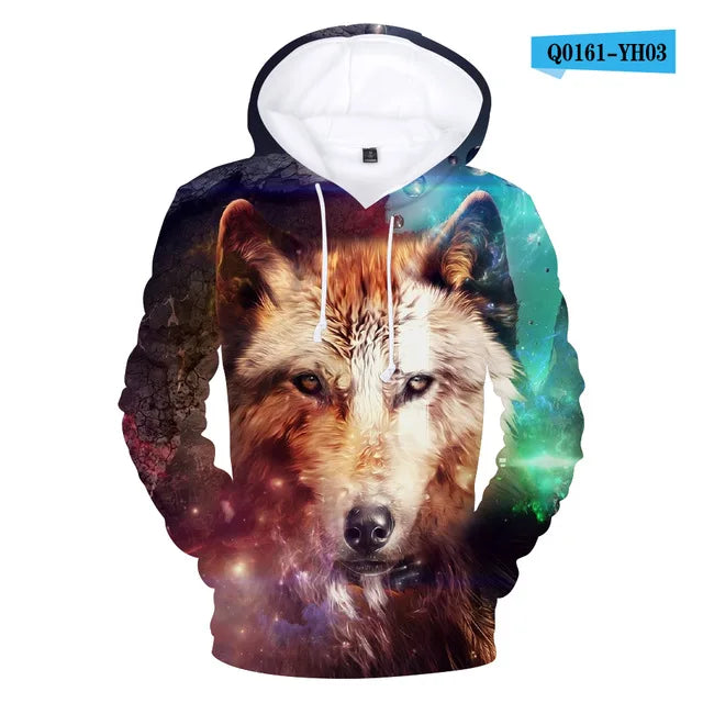 Sweatshirt com Capuz Cool Space Galaxy Wolf para Homem — Lobo Brilhante, Estilo Fashion, Pullover de Primavera e Outono