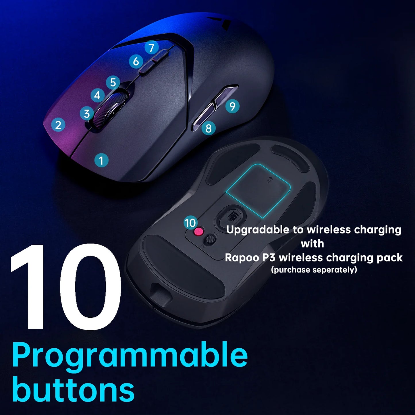 Mouse da gaming wireless Rapoo VT9PRO PAW3398 68g cablato programmabile ergonomico 26000DPI Type C ricaricabile accessorio per PC gamer