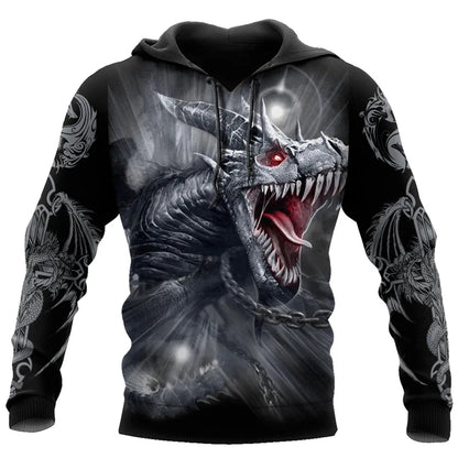 Sudadera con capucha unisex para hombre, manga larga otoño-invierno, estampado 3D de dragón estilo tatuaje, streetwear casual tipo pulóver en conjunto deportivo