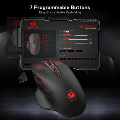 Mouse Gaming Wireless Redragon M656 Gainer, 4000 DPI, Mouse Gamer Wireless 2.4Ghz con 5 livelli DPI, 7 pulsanti macro, retroilluminazione LED rossa