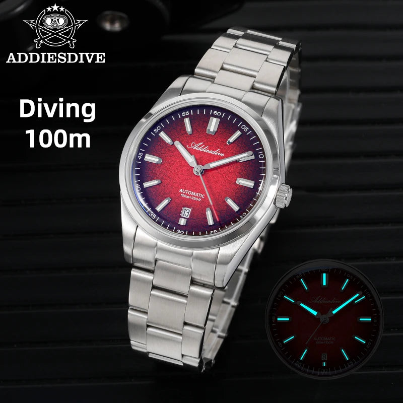 ADDIESDIVE New 2026 Luxury Men's Mechanic Quartz Analog Watch Super Luminous Steel Watch 10Bar Bubble Glass Personalized Watches