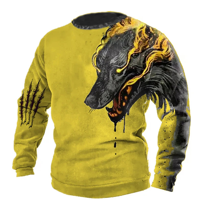 Summer Vintage T-shirt Male Long Wolf Print 3D T Shirts Tops Men's Clothing Streetwear Oversized Clothing O-neck Graphic Tees