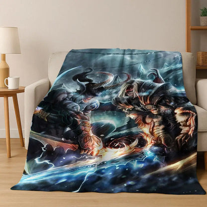 WOW World of Warcraft Arthas Demon Illidan Sylvanas flanellen deken, comfortabele zachte plaid voor thuis, slaapkamer, bed, bankovertrek of cadeau