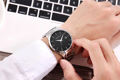 Reloj para hombre Hannah Martin, caja de acero inoxidable, mecanismo de cuarzo, esfera de 41 mm, estilo profesional, con indicador de calendario (imitación)