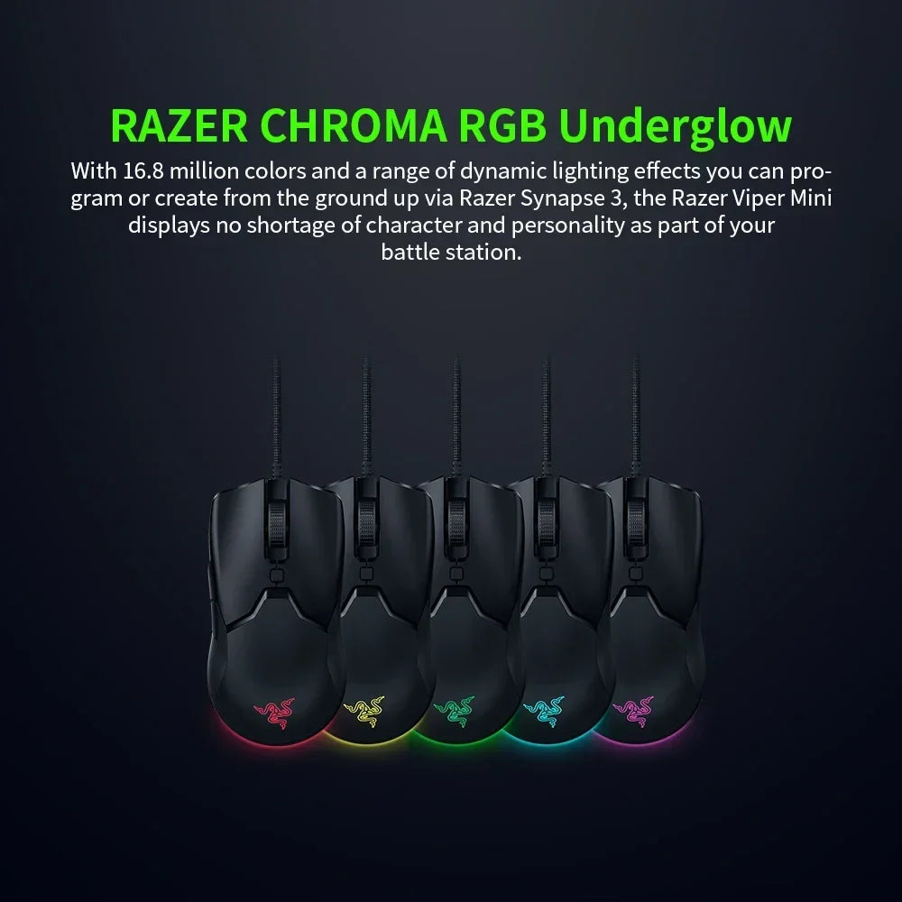 Razer REGALO DI CAPODANNO regalo Thunder Snake Viper Mini mouse gaming cablato per computer e laptop Esports con luce RGB, mouse per mani piccole