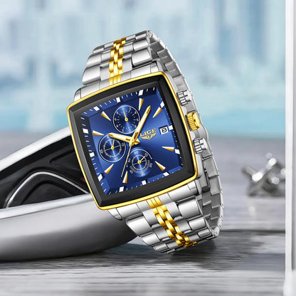 LIGE Luxusuhren für Herren, quadratisches Modell, klassischer und trendiger Stil, aus Edelstahl, wasserdicht, sportlich und lässig, mit Quarzwerk.