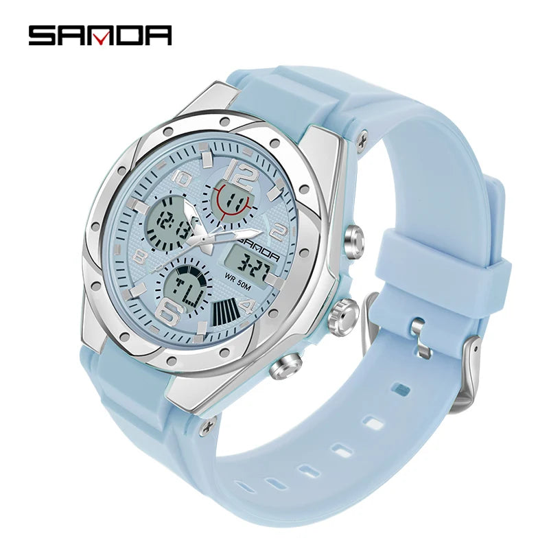 SANDA Top Brand New Lady Luxury Ms LED Digital Sport Watch Leisure Fashion Quartz Watch Women Girl Military 50M Waterproof Watch