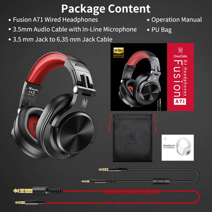 Auriculares OneOdio A71 con cable Over Ear HiFi Studio DJ con micrófono – Auriculares gaming de monitorización profesional con graves profundos