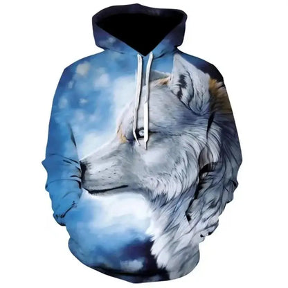 Felpa con cappuccio da uomo Lover Wolf, novità moda autunno 2023, motivo 3D, vestibilità morbida, stile streetwear divertente di marca