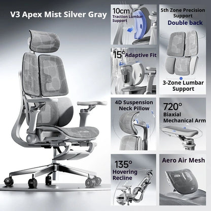Sedia da ufficio in rete ergonomica executive per computer e gaming, arredo moderno girevole con ruote e regolabile, sedia gaming ergonomica