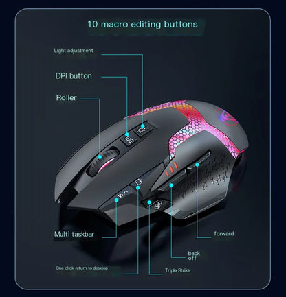 Rato Gaming com Fio 12000 DPI Ajustável, Programação de Macros, Retroiluminação RGB, Design Ergonómico, Tecla Fire, E-sport, Rato para PC