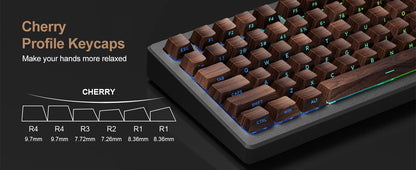 Grano de madera, tecla translúcida de cerezo con grabado lateral en PBT, 126 teclas, personalizada para teclado mecánico 60/84/98/108