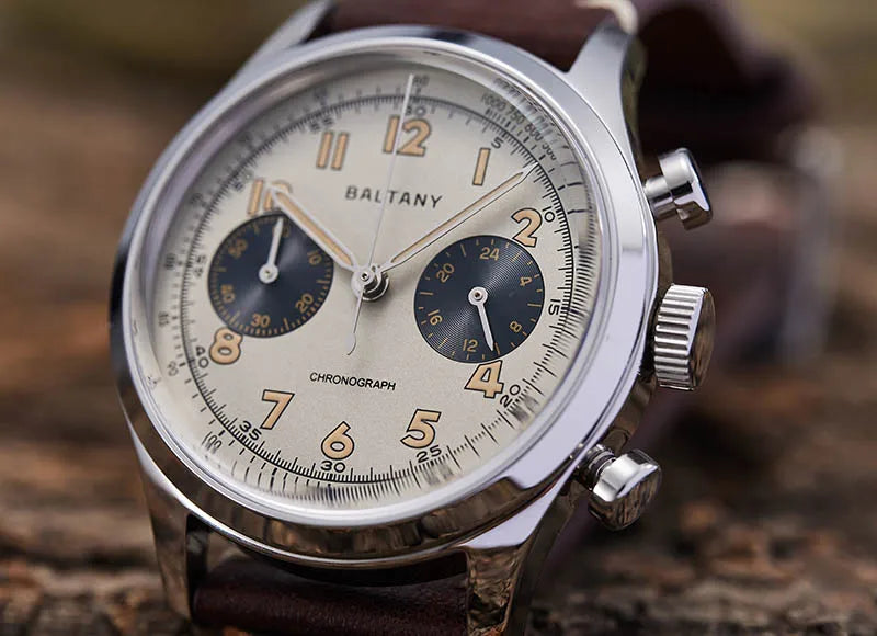 Baltany S5034 39mm Chronograph Watch Man Sapphire Crystal Panda Dial StainlessSteel Super Luminous Vintage Quartz Wristwatches