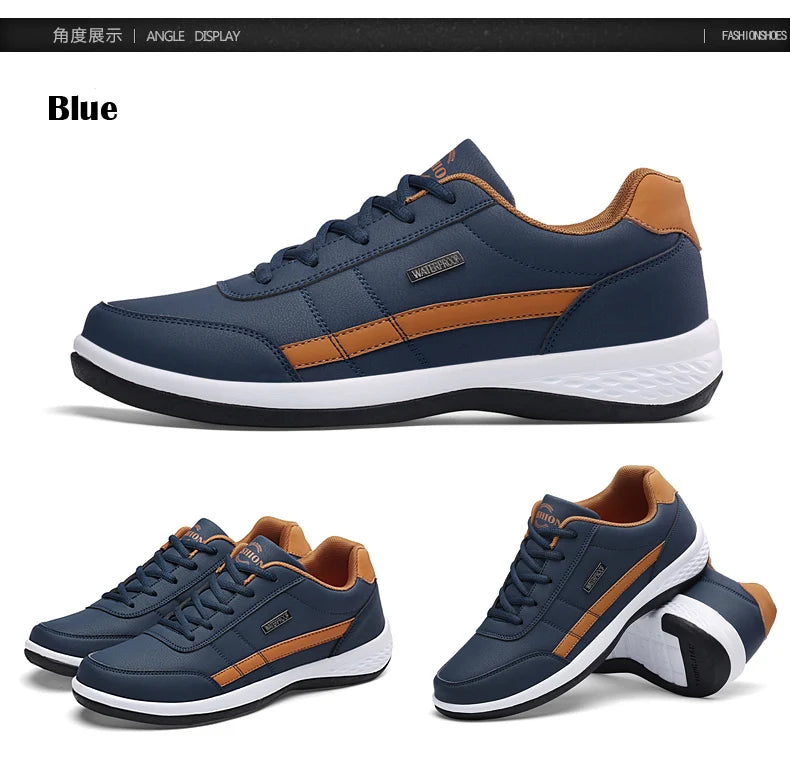Sapatos para Homem YRZL Primavera Outono Impermeáveis, Ténis de Caminhada em Pele para Lazer e Desporto Masculino, Calçado Antiderrapante para Homem