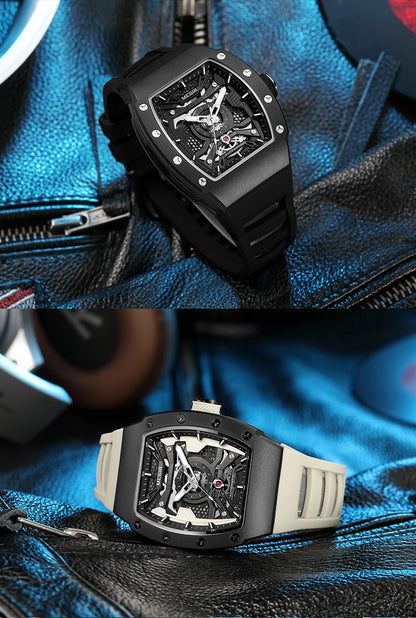 MEGIR Men's Automatic Mechanical Watch with Stainless Steel Case Sillicone Strap Fashion Waterproof Luminous Wristwatch 8604