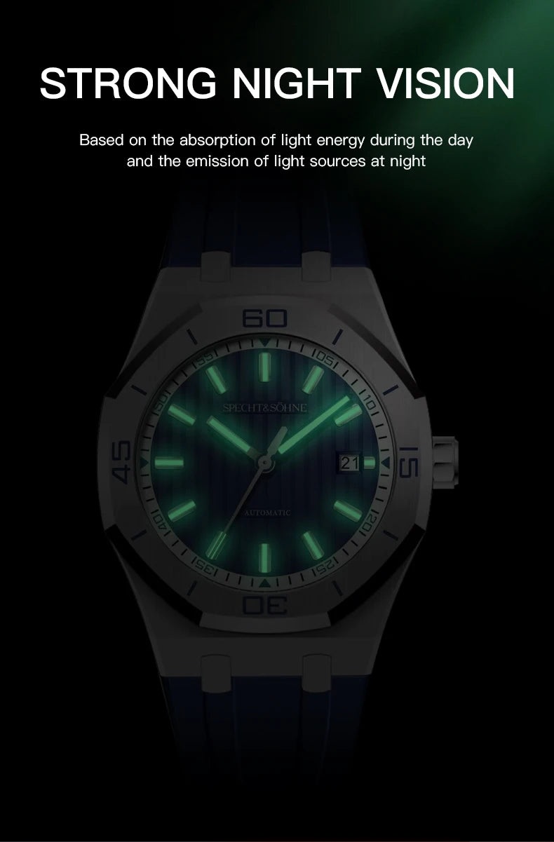 Specht&Sohne New Classic Men's Watch 50M Waterproof Luminous Sapphire Crystal Blue Automatic Mechanical Watches Reloj Hombre