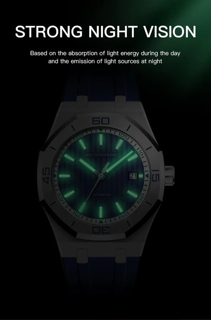 Specht&Sohne New Classic Men's Watch 50M Waterproof Luminous Sapphire Crystal Blue Automatic Mechanical Watches Reloj Hombre
